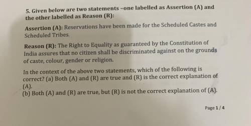 5. Given below are two statements -one labelled as Assertion (A) and

the other labelled as Reason