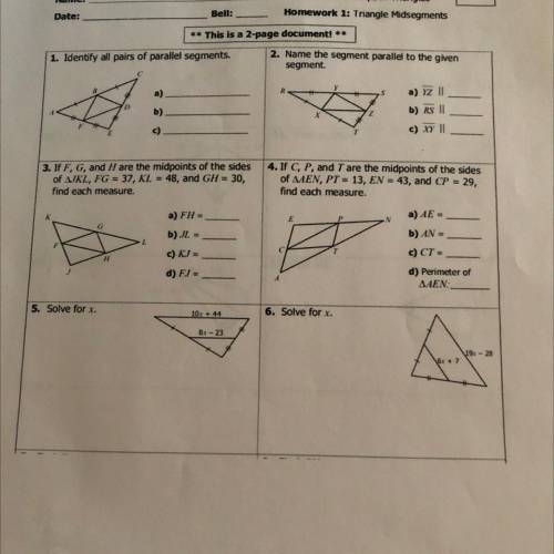Unit 5 relationships in triangles homework 1 triangle midsegments