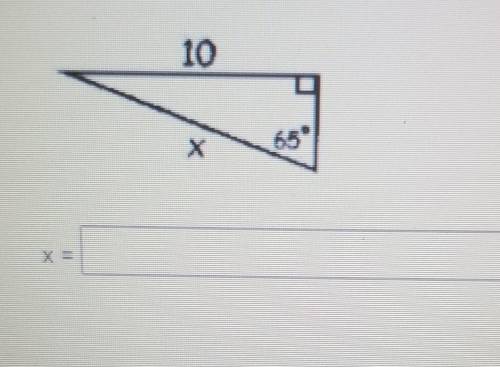 Find the value of x for the following triangle. Give your answer to a whole number. (No decimal)