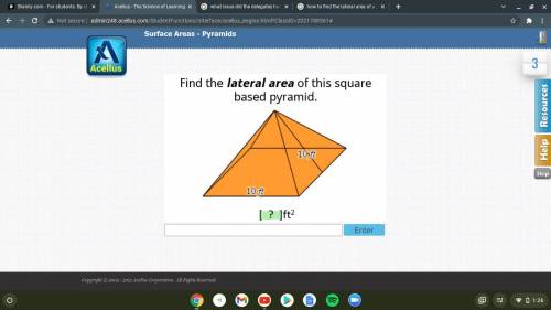 Find the total lateral area of this square based pyramid 10 10
