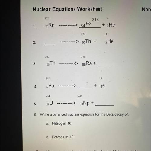 Nuclear equations, what are the answers?
