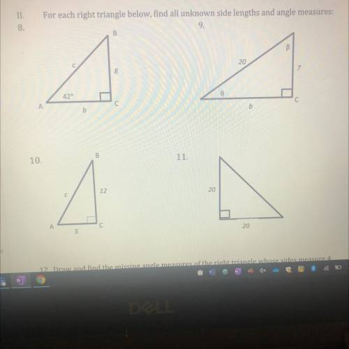 For each right triangle below, find all unknown side lengths and angle measures:

can anyone help