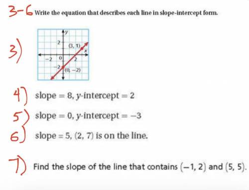 Write the equation that describes each line in slope-intercept-form.