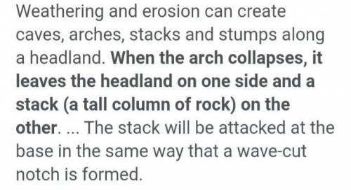 Explain how caves, arches, stacks and stumps are formed