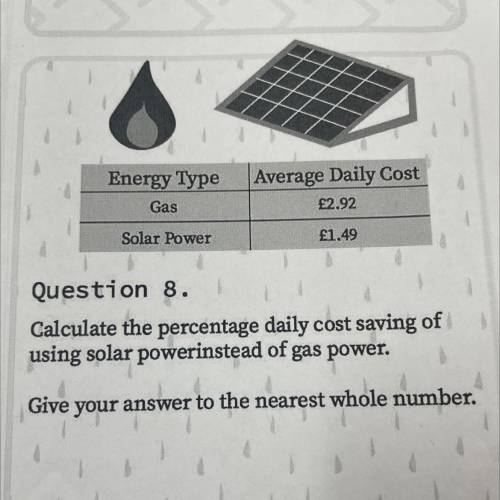 calculate the percentage daily cost saving of using solar power instead of gas power. give your ans