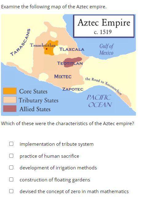 Examine the following map of the Aztec empire.

Which of these were the characteristics of the Azt