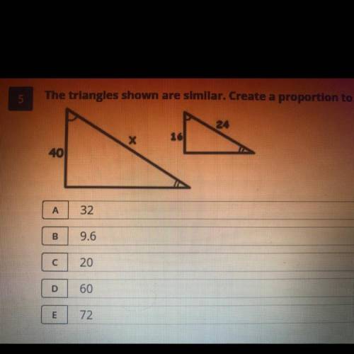 The triangles are similar. create a proportion to find x. show all work