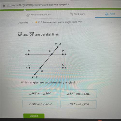 NP and QS are parallel lines , which angles are supplementary angles