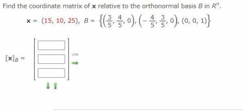 Find the coordinate matrix of x relative to the orthonormal basis B in Rn.