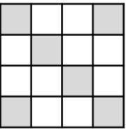 A 2ft by 2ft square is divided into smaller squares and portions are shaded. What is the area of th
