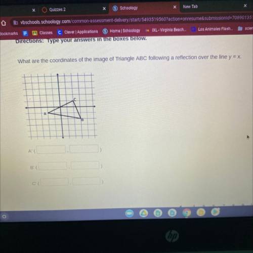 What are the coordinates of the image Triangle ABC reflection over the line y=x ( please help!!)