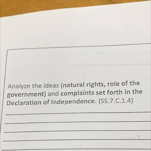 Analyze the ideas (natural rights, role of the

government) and complaints set forth in the
Declar