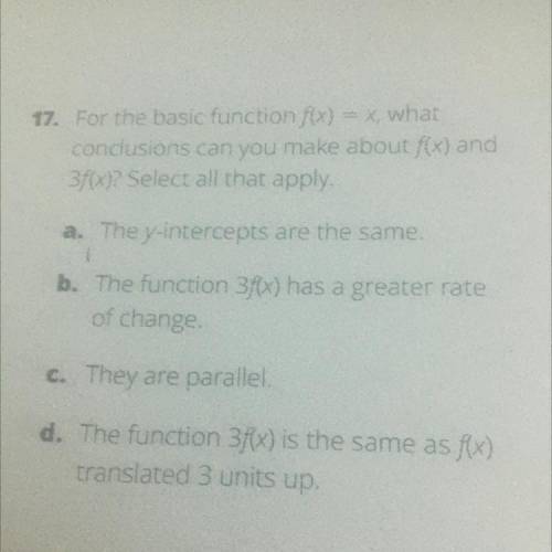 For the basic function f(x) = x, what conclusions can you make about f(x) and 3f(x)? Select all tha