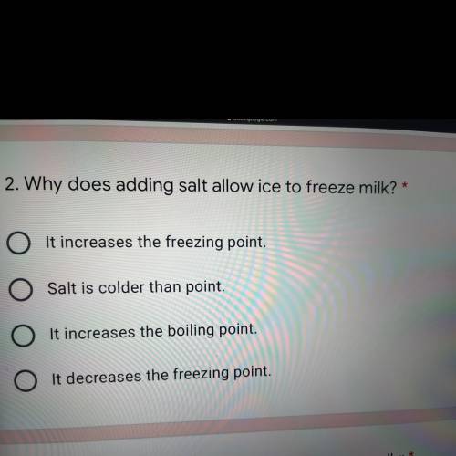 Why does adding salt allow ice to freeze milk?

A.It increases the freezing point 
B.Salt is colde