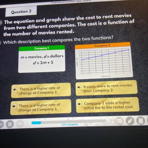 The equation and graph show the cost to rent movies

from two different companies. The cost is a f