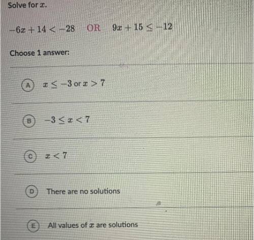 Solve for x and choose 1 answer