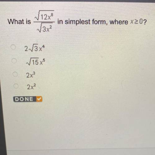 What is /12x^8| /3x2 in simplest form where x>0