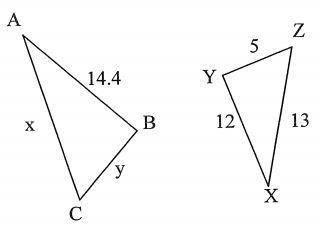 Find the value of X and Y in the following triangles given that ABC ~ XYZ