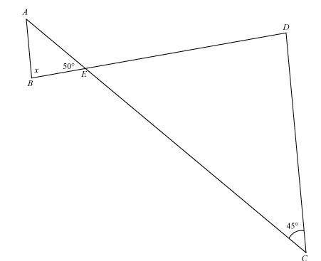 Find the value of \mathrm{x}x if \bigtriangleup \mathrm{A}\mathrm{B}\mathrm{E}△ABE and \bigtriangle