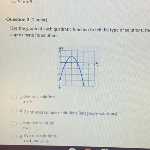 Use the graph of each quadratic function to tell the type of solutions, then

approximate its solu