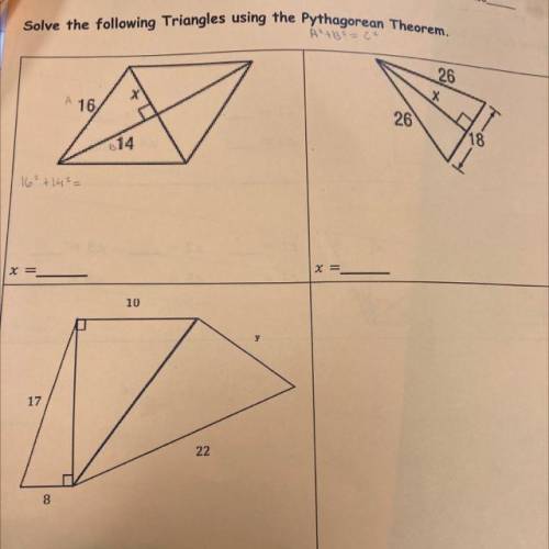 Geometry:Solve the triangles using pythagorean Theorem