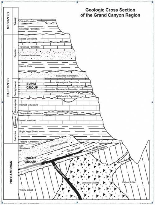 There is one of each type of unconformity in this diagram. Name at least one of each of them by ind