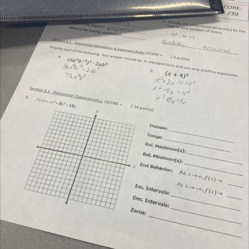 Section 3.3 - Polynomial Characteristics.
-
6.
f(x) = -x3 +8x2 -15x