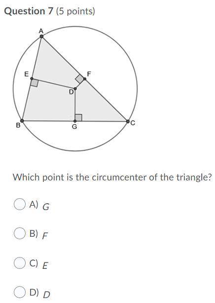 Which point is the circumcenter of the triangle?