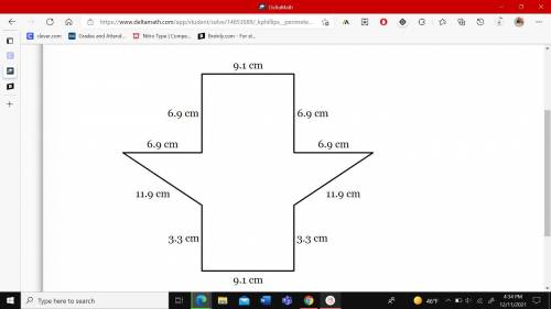 Find the perimeter of the figure below, in centimeters.