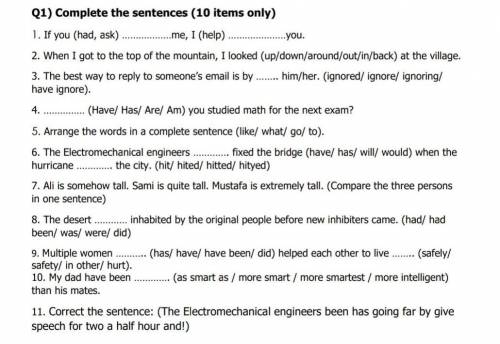 Complete the sentences (10 items only)