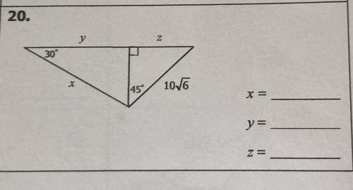 Special right triangles, solve for x, y and z