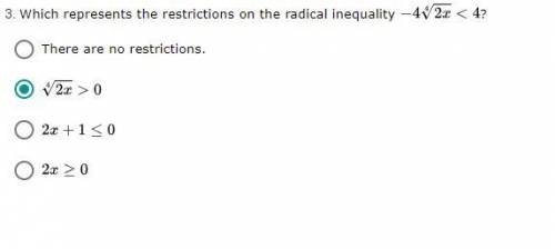 20points
Which represents the restrictions on the radical inequality