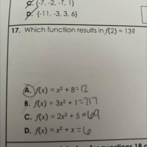 Which function results in f(x)=13?