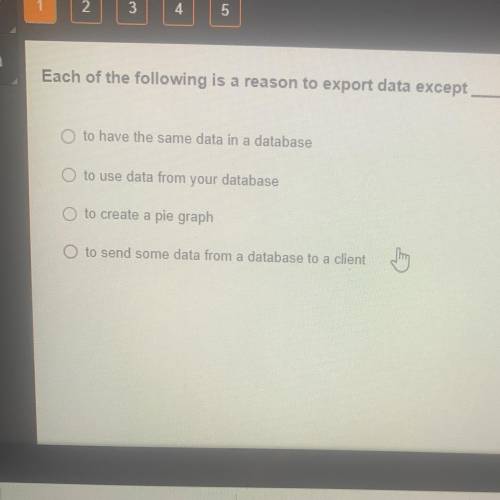 Each of the following is a reason to export data except ___

To gave the same data in a database
T
