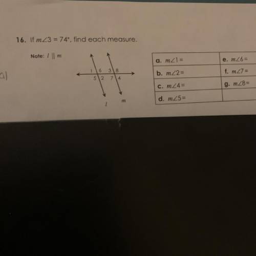 If measure of angle 3 = 74° find each measure NEED HELP ASAP