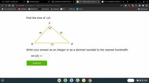 Find the sine of ∠D.

Write your answer as an integer or as a decimal rounded to the nearest hundr