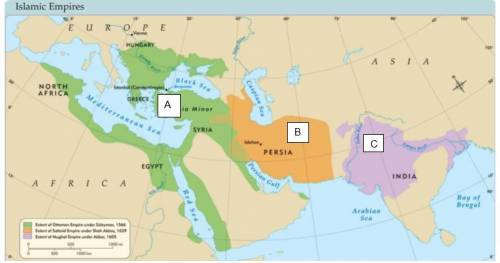 Identify the 3 Islamic Empires by placing the letter that corresponds on the map to the empire belo