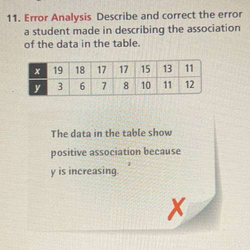 11. Error Analysis Describe and correct the error

a student made in describing the association
of