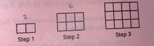 1. How many small squares are in Step 10?

Image below 
A. 10
B. 11
C. 90
D. 110