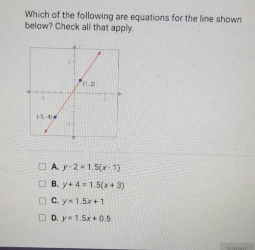 Which of the following are equations for the line shown below? Check all that apply.