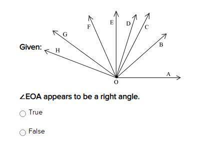 ∠EOA appears to be a right angle.
true or false