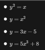 Which equation would NOT represent a function?