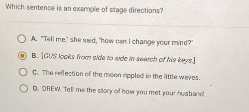 Which sentence is an example of stage directions?