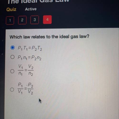 Which law relates to the ideal gas law?

OPT=P2T2
OP 174 = P212
VA
O
1 172
Na
PP2
Pi
o V
V2