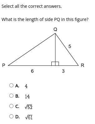 Select all the correct answers.
What is the length of side PQ in this figure?