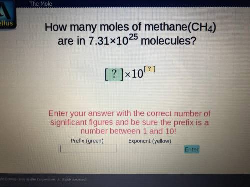 No links please. How many moles of methane (CH4) are in 7.31x10^25 molecules?