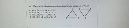 Which of the following proves these two triangles congruent by AAS?