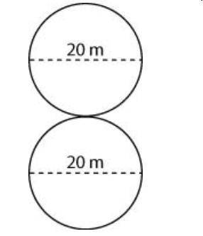 a skater skates all the way around the two circles shown below. each circle has a diameter or 20 me