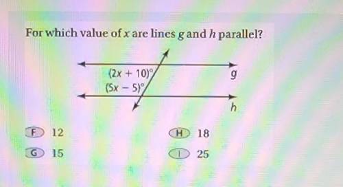 For which value of x are lines g and h parallel?