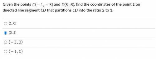 Find the coordinates of the point E on directed line segment CD that partitions CD into the ratio 2